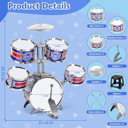Blue and red children percussion instrument toy with drumsticks