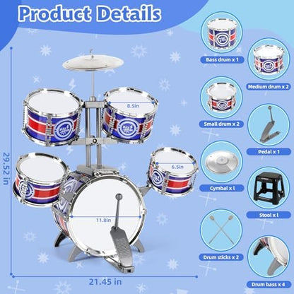 Blue and red children percussion instrument toy with drumsticks