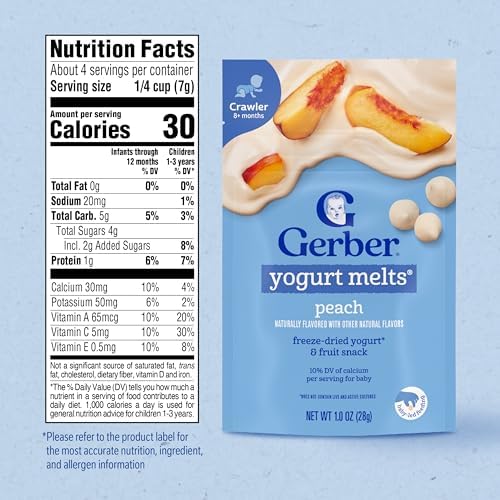 Gerber freeze dried baby yogurt melts peach flavor nutritional label