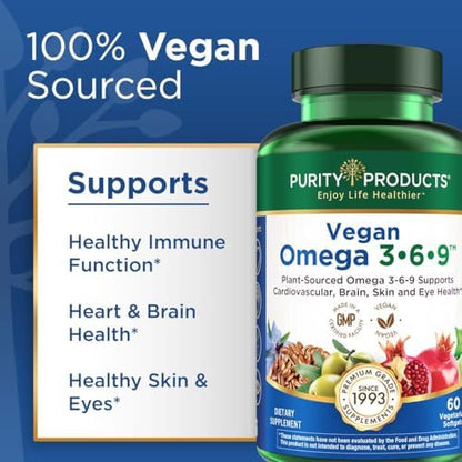 Side view of Purity Products vegan softgel supplement