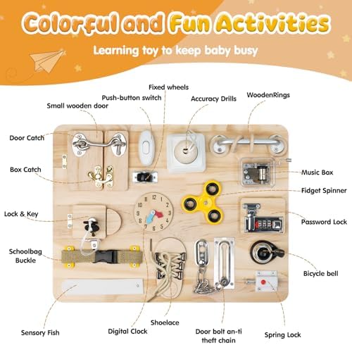 Close up of the light switches and LED indicators on the educational activity toy