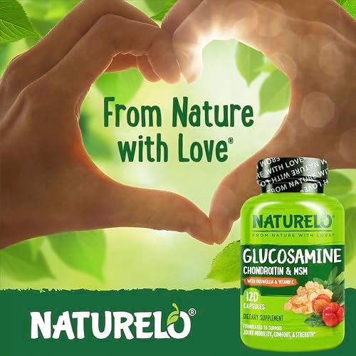 Naturelo Glucosamine Chondroitin packaging angled view showcasing key active ingredients.
