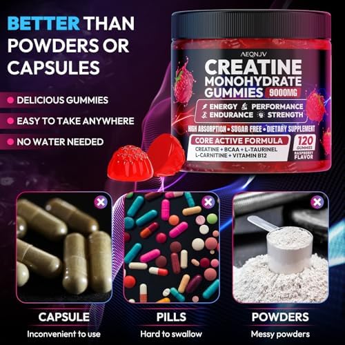 AEQNJV Muscle Support Complex Gummies bottle side view with ingredients