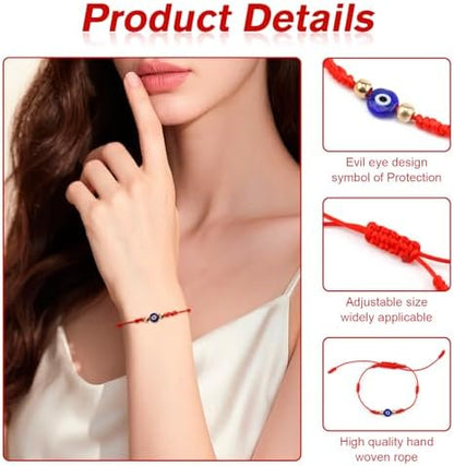 Adjustable red string protection bracelet with gold bead detail