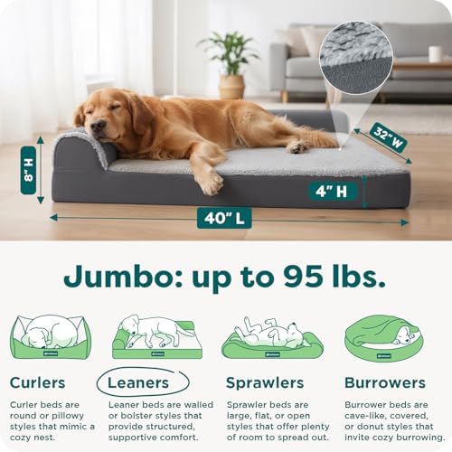 Furhaven Orthopedic Dog Bed for Large Dogs w/ Removable Bolsters & Washable Cover, For Dogs Up to 95 lbs - Two-Tone Plush Faux Fur & Suede L Shaped Chaise - Stone Gray, Jumbo/XL - Image 4