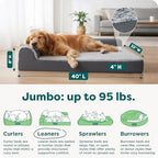 Furhaven Orthopedic Dog Bed for Large Dogs w/ Removable Bolsters & Washable Cover, For Dogs Up to 95 lbs - Two-Tone Plush Faux Fur & Suede L Shaped Chaise - Stone Gray, Jumbo/XL - Image 4
