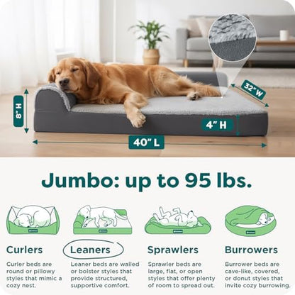 Furhaven Orthopedic Dog Bed for Large Dogs w/ Removable Bolsters & Washable Cover, For Dogs Up to 95 lbs - Two-Tone Plush Faux Fur & Suede L Shaped Chaise - Stone Gray, Jumbo/XL - Image 4