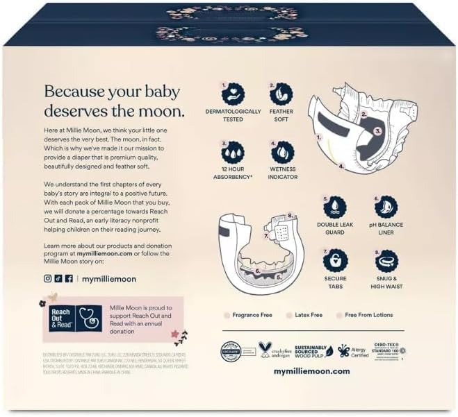 Millie Moon 108 count diaper box packaging