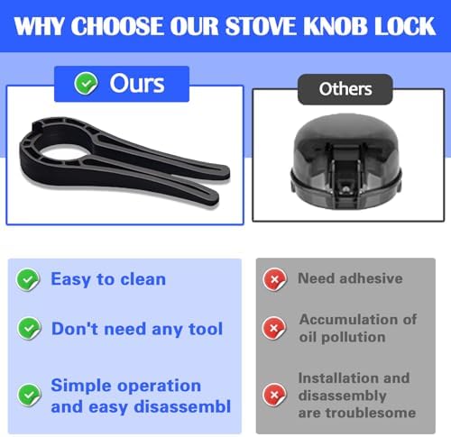 Mcotop stove knob protector showing locking mechanism for child safety