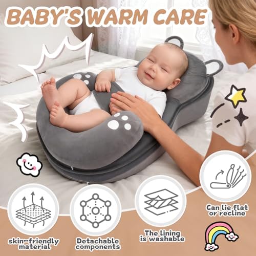 Infant using Kornsurte pillow for comfortable tummy time mat