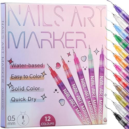 Kingmas 0.5mm nail art marker pens showing fine tip detail