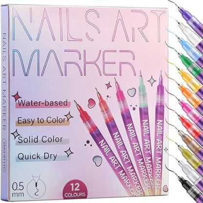 Kingmas 0.5mm nail art marker pens showing fine tip detail