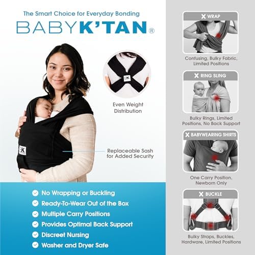 Ergonomic double loop design of the soft slip on baby wrap on a parent