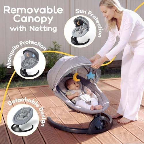 Monniebaby electric swing set up for outdoor use with power bank