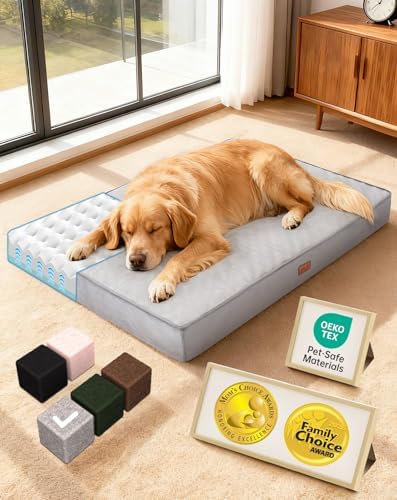 OhGeni Orthopedic Waterproof Dog Bed for Extra Large Dogs, Machine-Washable Removable Cover in Easy-Clean Fabric, Reversible Memory Foam & Easy-Carry Handle, Suitable for Crate, 41 inch (Gray) - Image 2