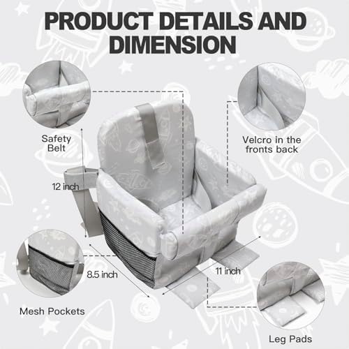Baby seated in Hooetoon high chair cover with safety straps