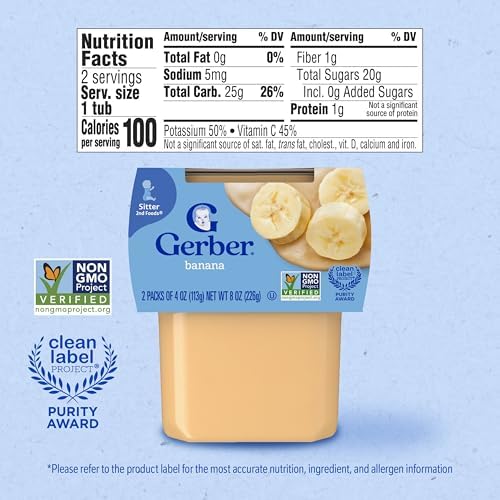 Gerber 2nd Foods Banana Puree 4 Ounce tub nutritional label