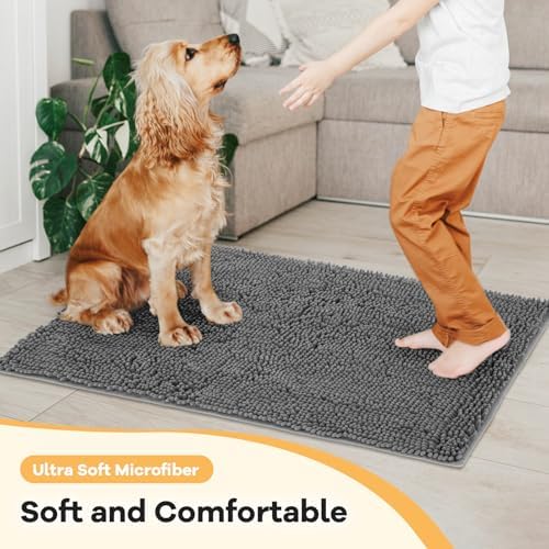 Large sixty by twenty four inch pet runner rug placed neatly in a home entryway.