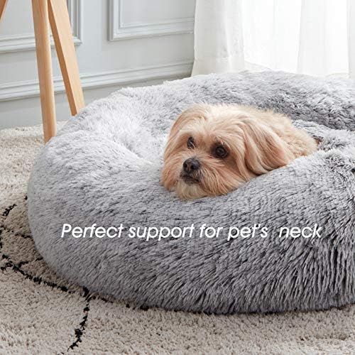WESTERN HOME WH Calming Soft Round Dog & Cat Bed, Anti-Anxiety Donut Cuddler Warming Cozy Fluffy Faux Fur Plush Cushion Bed for Small Medium Dogs and Cats (20"/24"/27"/30"), Light Grey - Image 6