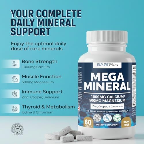 BARIPLUS bariatric friendly mega mineral complex showing ingredient list and vitamin D3 content
