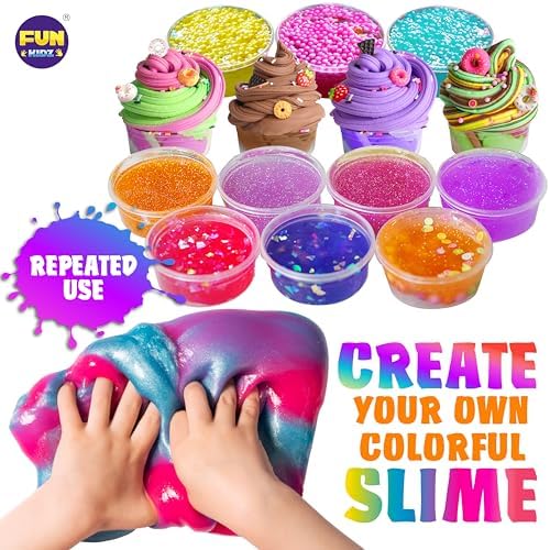 The complete ultimate slime pack gift box layout featuring safe washable craft supplies for boys and girls.
