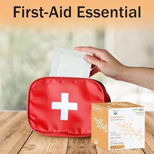 Premium imported USA wound care bandages arranged neatly next to a first aid kit.