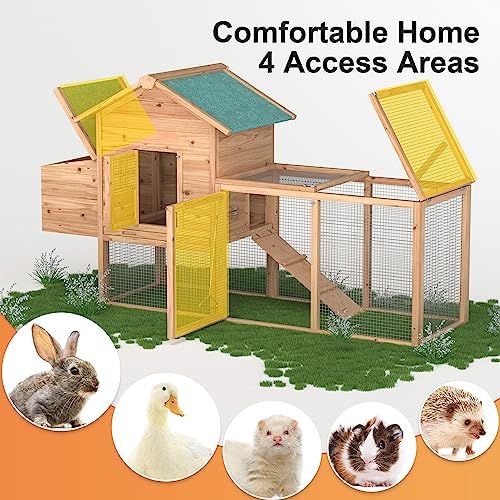 Outdoor Chicken Coop for 2-4 Chickens Wooden Hen House Poultry Pet Hutch Run Cage w/Waterproof Asphalt Roof, Ramp, Nesting Box, Wire Fence (80") - Image 5
