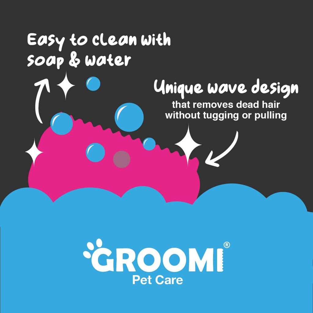 Ergonomic recycled plastic handle of Groomi pet brush for comfortable grip