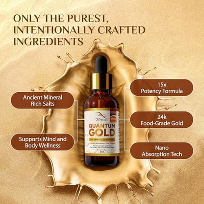 ZP.TECH Quantum Gold Liquid Ormus 2 ounce bottle size comparison