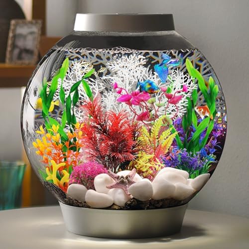 Side view of artificial aquarium decorations showcasing different heights and textures