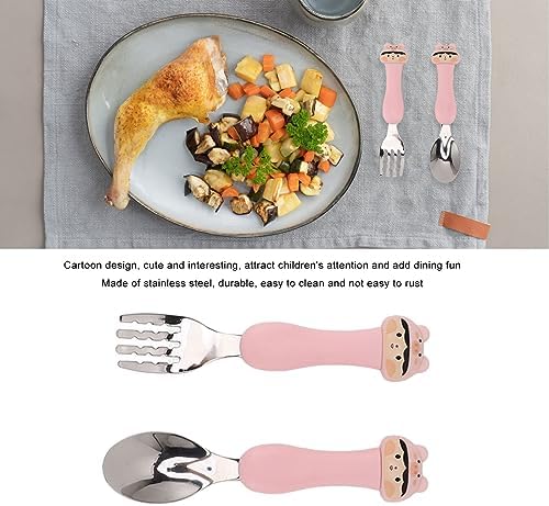Ergonomic easy grip tableware for toddlers in silver and pink