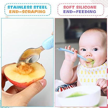 Close up view of the soft silicone tip on the Lallisa double head baby feeding spoon