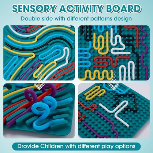 Double-sided sensory activity board with strings attached