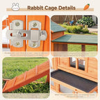 Large Outdoor Indoor Rabbit Hutch Wooden Bunny Rabbit Cage 2-Story with Run No-Leak Pull-Out Tray Waterproof Asphalt Roof Ramp for Guinea Pig Small Animal Wood Pet House Home Orange - Image 7