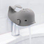 CDKMAX baby bathtub faucet spout cover grey whale front view showing soft silicone baby proofing protection.