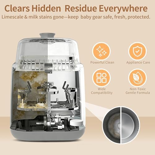 Fragrance free descaling formula dissolving in water tank to clean internal heating plates.