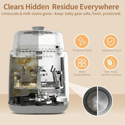 Fragrance free descaling formula dissolving in water tank to clean internal heating plates.