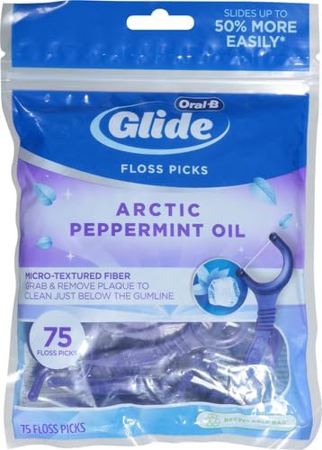 Oral-B Glide whitening dental flossers showing the ergonomic handle and silky smooth floss string.