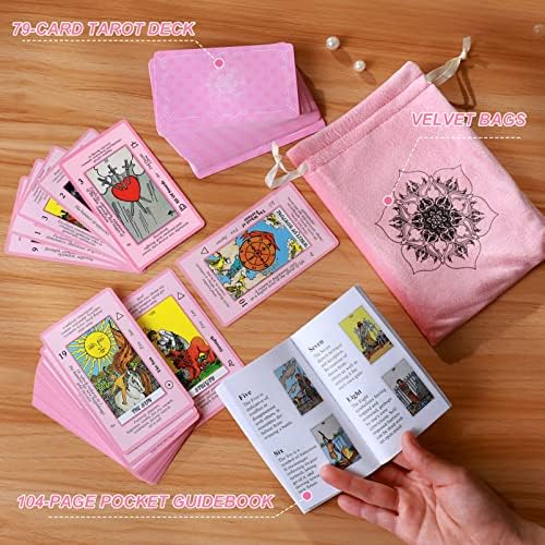 Pink aesthetic tarot cards from Myripoly in velvet pouch