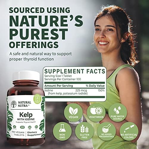 Natural Nutra Kelp Iodine one hundred tablets glass packaging side view