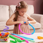 Child using stretchable stress relief fidget tubes for fine motor skills development