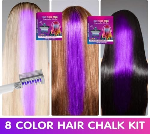 Girl using vibrant temporary hair color comb for styling