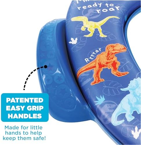 Disassembled parts of the easy to clean blue dinosaur themed cushioned potty trainer