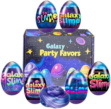 JDSTY galaxy slime being stretched out of the egg container by a child