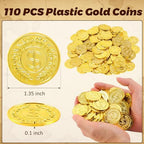 REGUICORP 110 pieces fake pirate coins spread out on a table