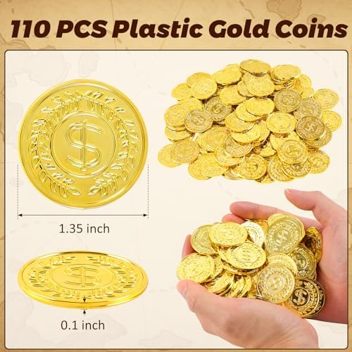 REGUICORP 110 pieces fake pirate coins spread out on a table