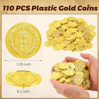 REGUICORP 110 pieces fake pirate coins spread out on a table