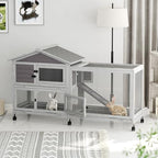 GarveeLife Rabbit Hutch with Weatherproof Asphalt Roof, Bunny Hutch with Wheels & Pull-Out Tray, Rabbit Cage Guinea Pig Cages for Small to Medium Animals, Indoor Outdoor Use, Grey - Image 4