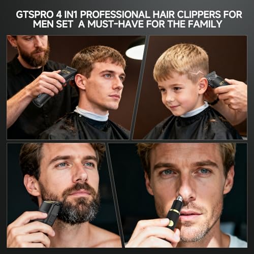 Complete GTSPRO professional cordless trimmer set with premium gift box packaging and barber cape