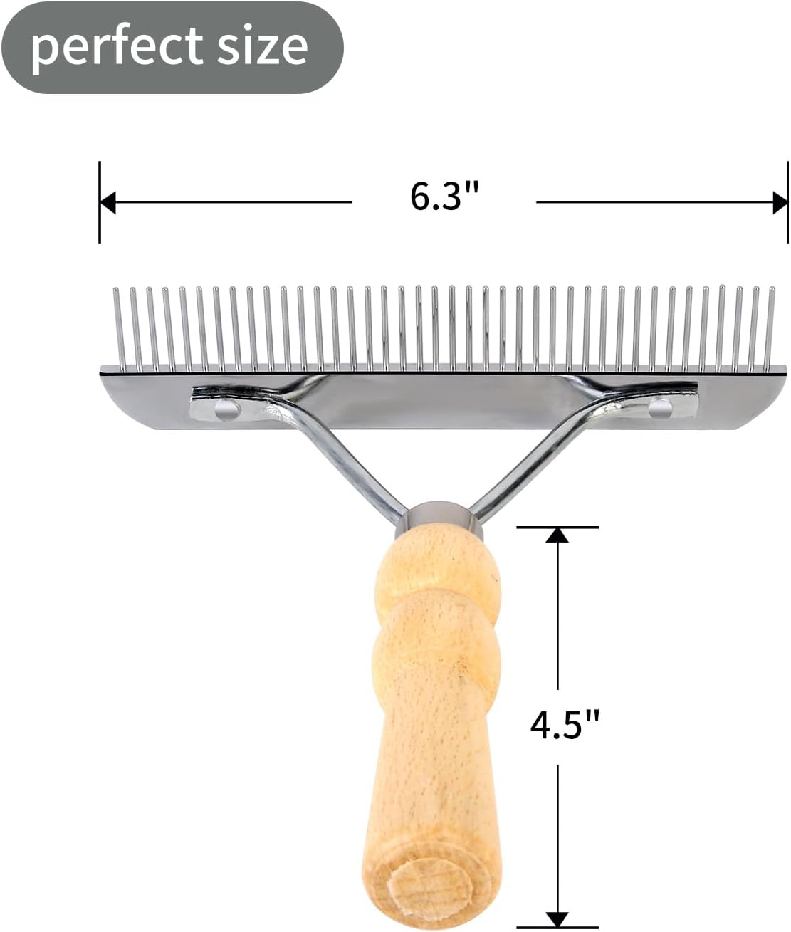 Undercoat Grooming Rake with Anti-Slip Wooden Handle, Steel Comb for Medium & Large Pets - Image 2